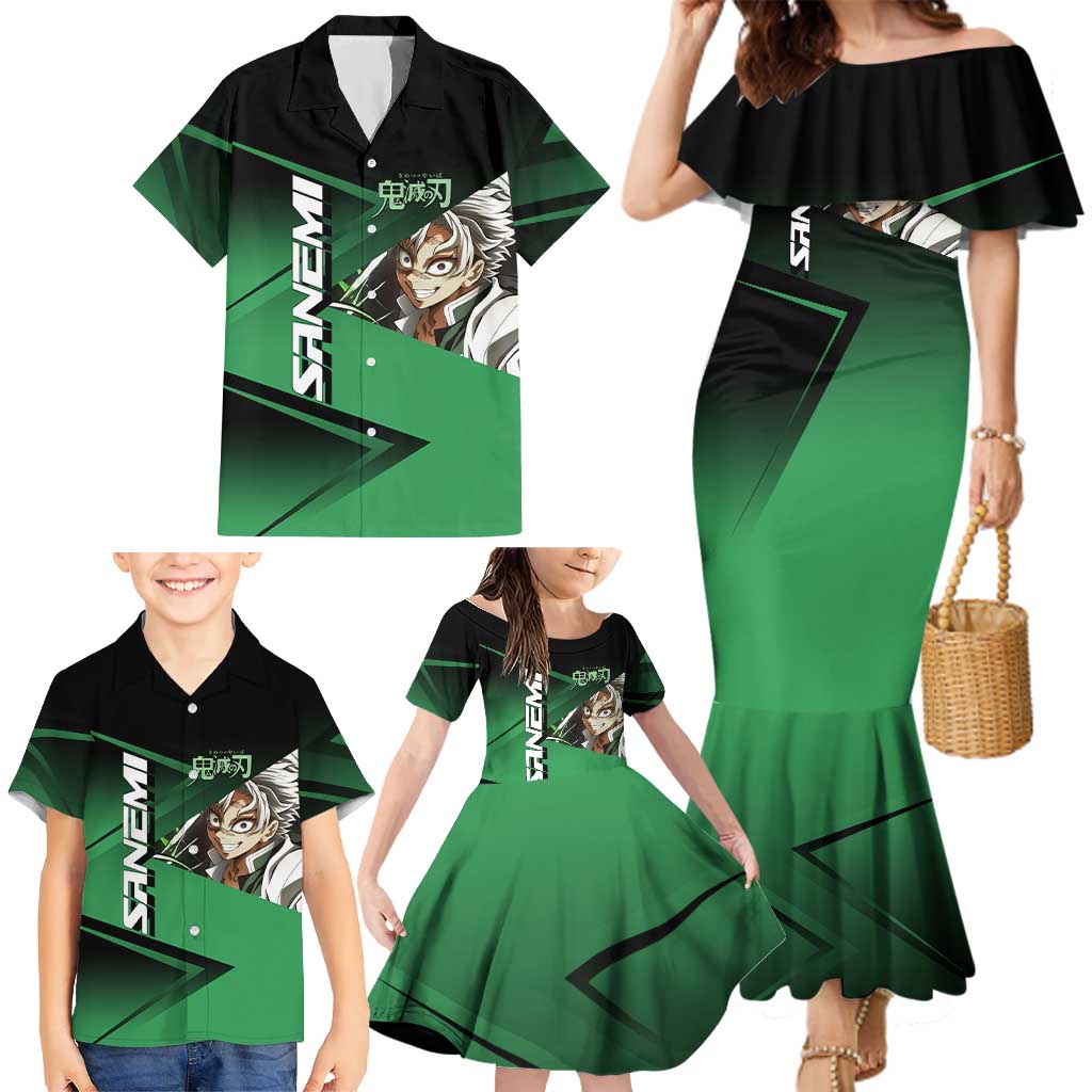 Sanemi Shinazugawa Wind Rally Family Matching Mermaid Dress and Hawaiian Shirt Sporty Anime Mashup Style