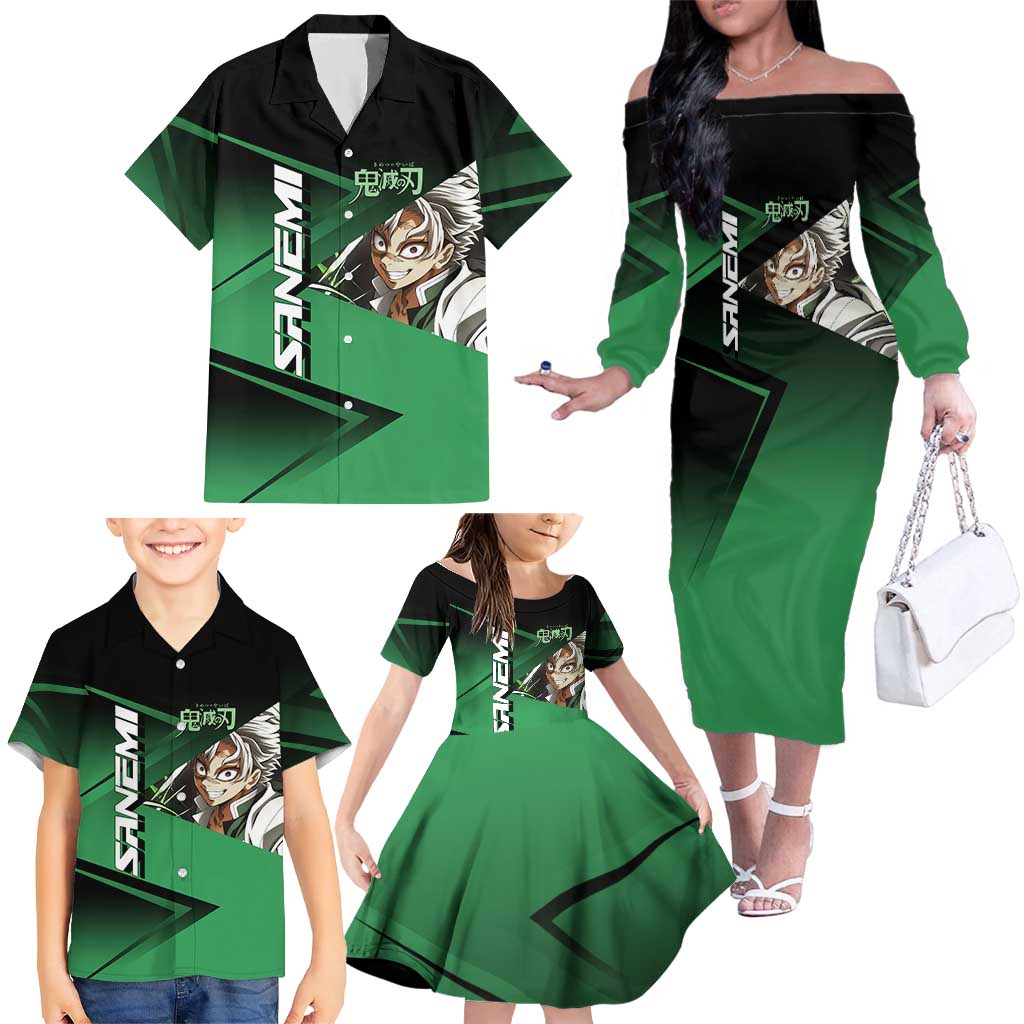 Sanemi Shinazugawa Wind Rally Family Matching Off The Shoulder Long Sleeve Dress and Hawaiian Shirt Sporty Anime Mashup Style