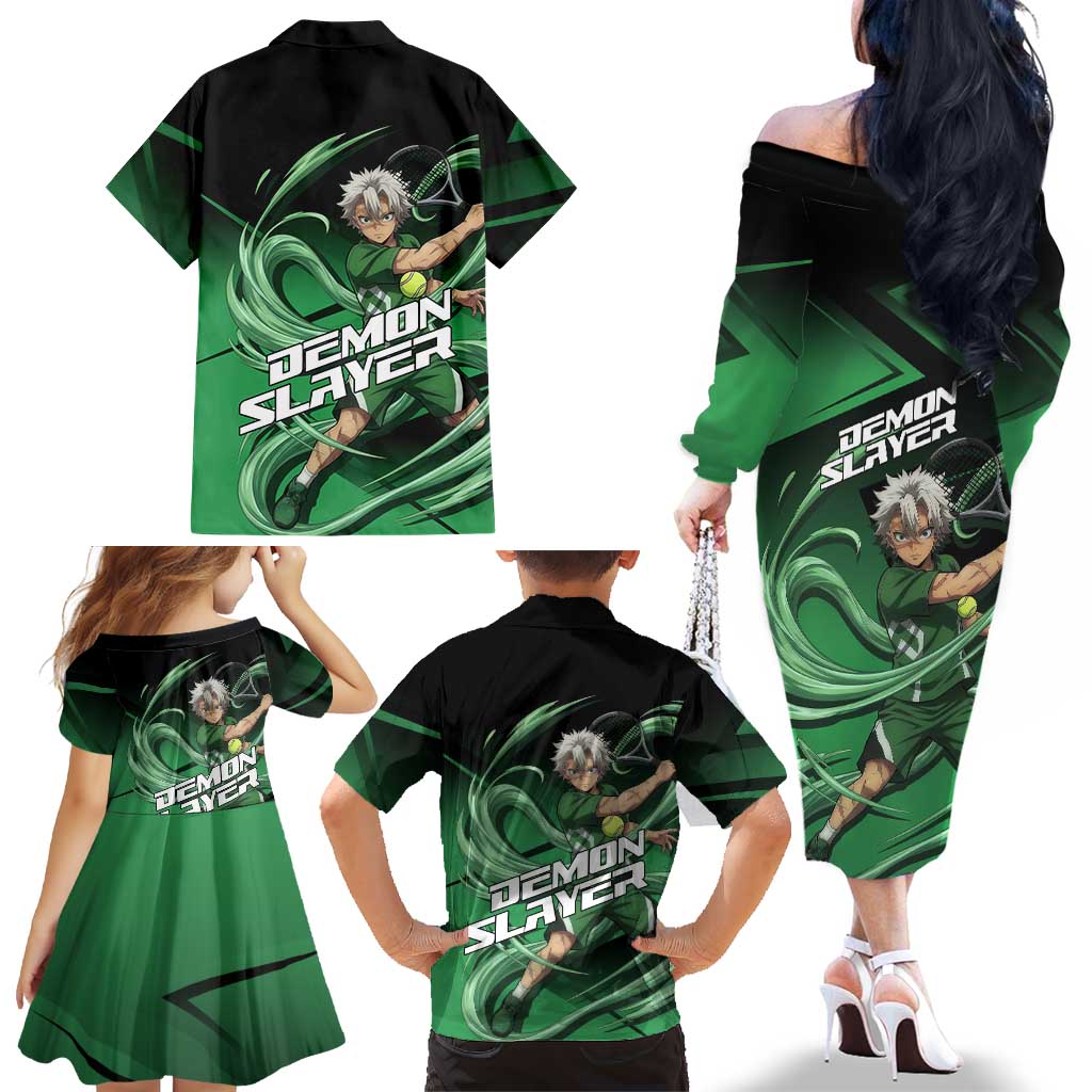Sanemi Shinazugawa Wind Rally Family Matching Off The Shoulder Long Sleeve Dress and Hawaiian Shirt Sporty Anime Mashup Style