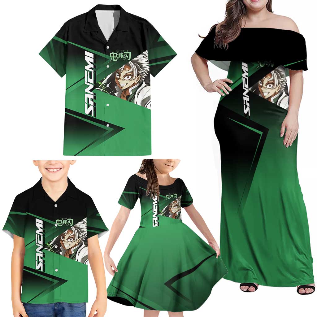Sanemi Shinazugawa Wind Rally Family Matching Off Shoulder Maxi Dress and Hawaiian Shirt Sporty Anime Mashup Style