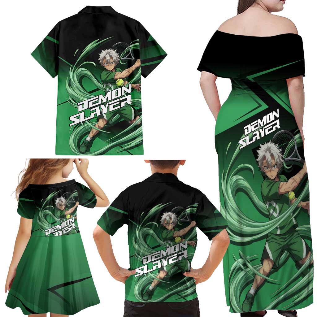 Sanemi Shinazugawa Wind Rally Family Matching Off Shoulder Maxi Dress and Hawaiian Shirt Sporty Anime Mashup Style
