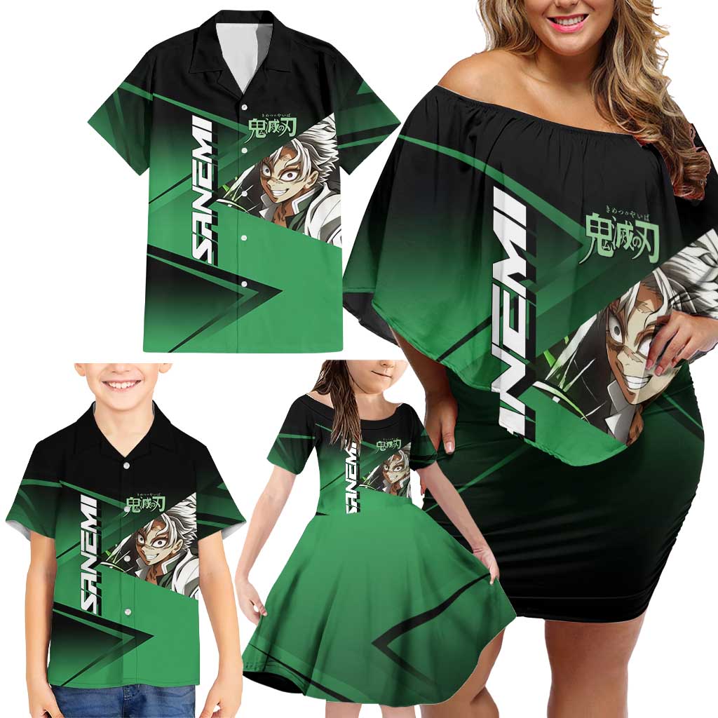 Sanemi Shinazugawa Wind Rally Family Matching Off Shoulder Short Dress and Hawaiian Shirt Sporty Anime Mashup Style