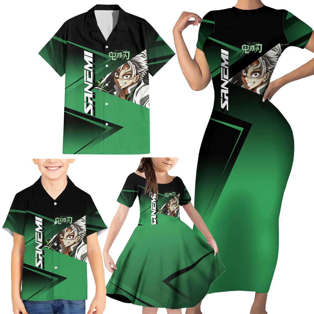 Sanemi Shinazugawa Wind Rally Family Matching Short Sleeve Bodycon Dress and Hawaiian Shirt Sporty Anime Mashup Style