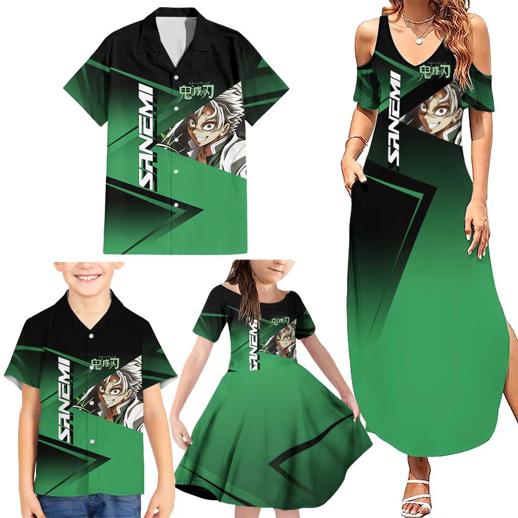 Sanemi Shinazugawa Wind Rally Family Matching Summer Maxi Dress and Hawaiian Shirt Sporty Anime Mashup Style
