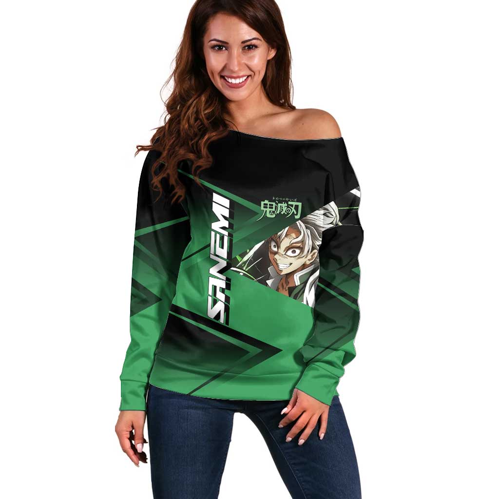 Sanemi Shinazugawa Wind Rally Off Shoulder Sweater Sporty Anime Mashup Style