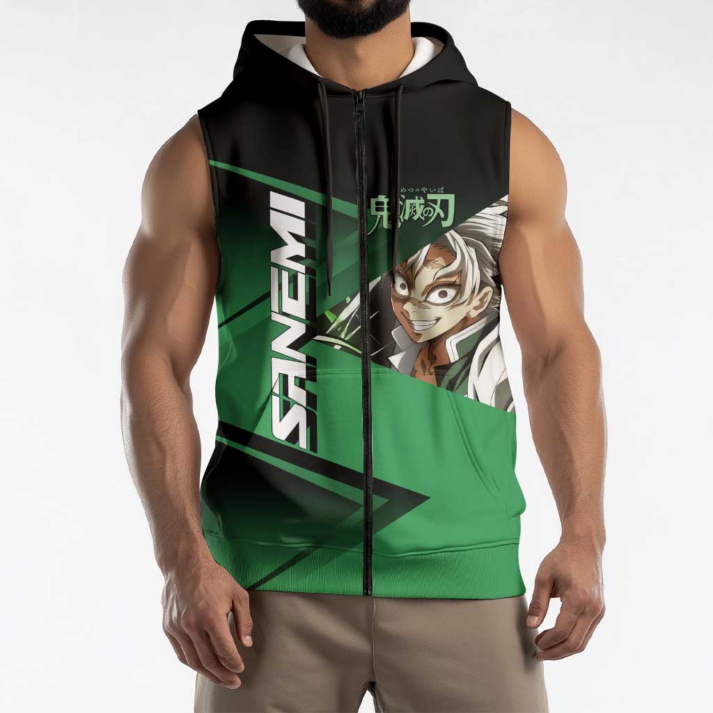 Sanemi Shinazugawa Wind Rally Sleeveless Zip Hoodie Sporty Anime Mashup Style