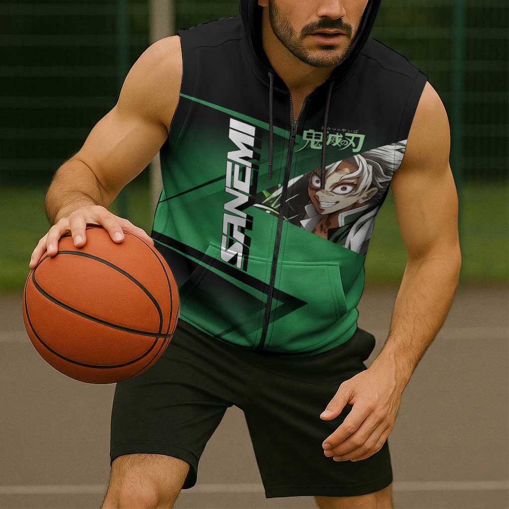 Sanemi Shinazugawa Wind Rally Sleeveless Zip Hoodie Sporty Anime Mashup Style