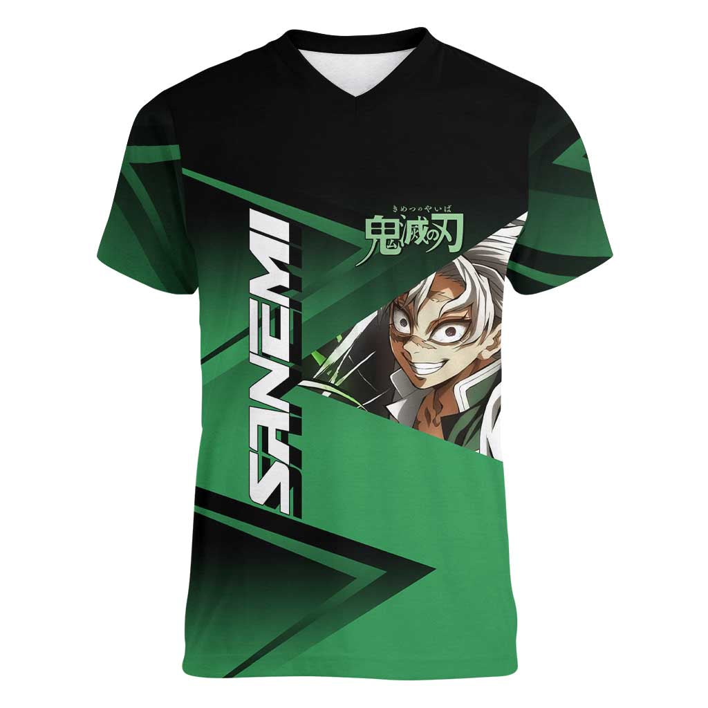 Sanemi Shinazugawa Wind Rally Women V-Neck T-Shirt Sporty Anime Mashup Style