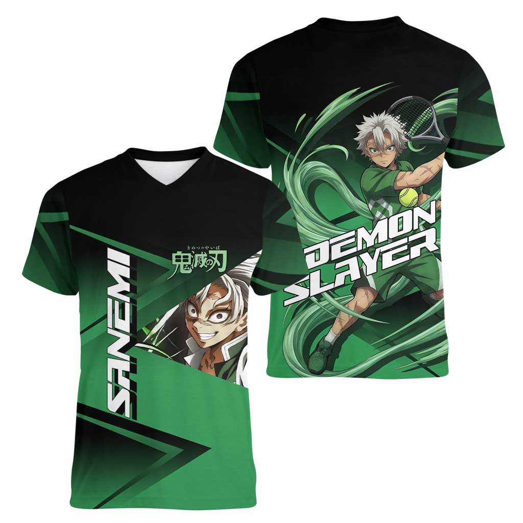 Sanemi Shinazugawa Wind Rally Women V-Neck T-Shirt Sporty Anime Mashup Style