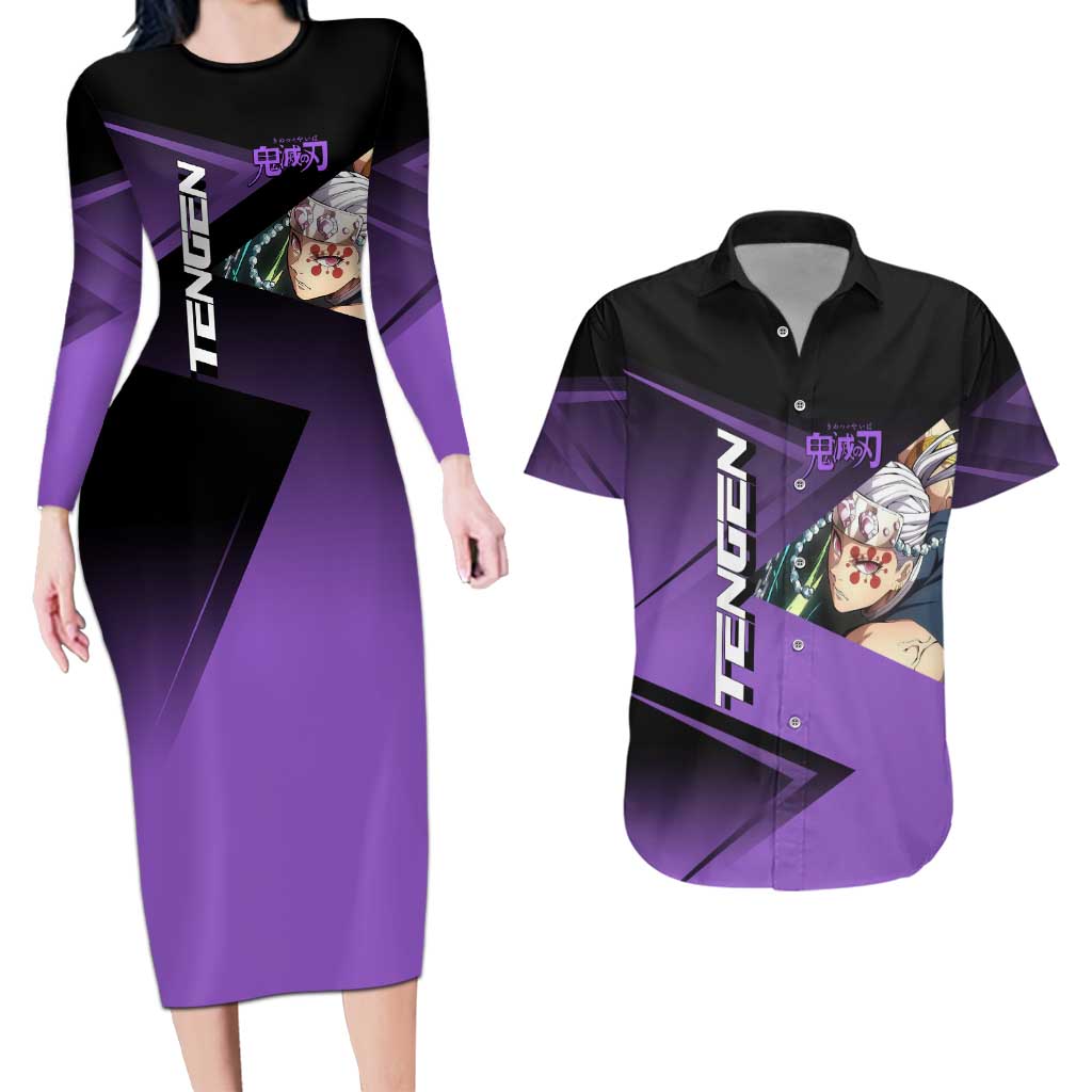 Tengen Uzui Sound Hashira Couples Matching Long Sleeve Bodycon Dress and Hawaiian Shirt Sporty Anime Mashup Style