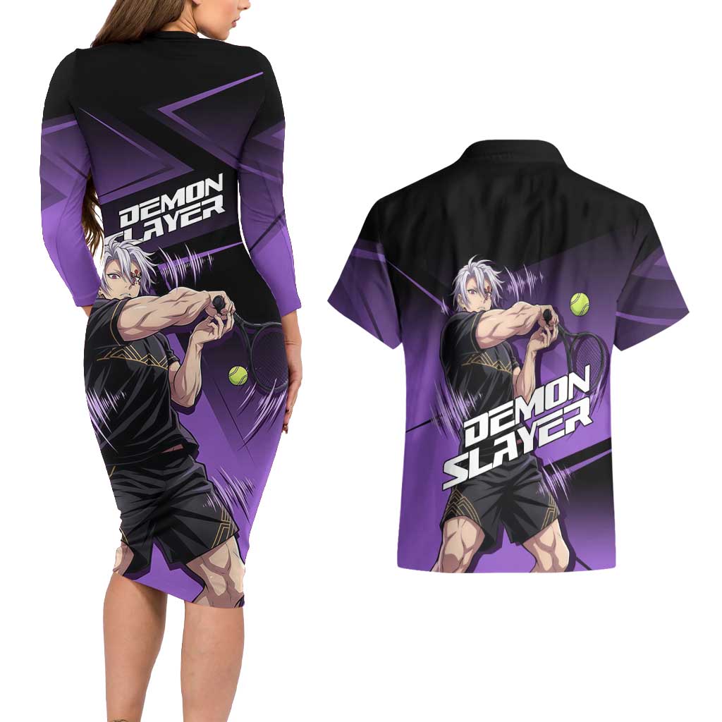 Tengen Uzui Sound Hashira Couples Matching Long Sleeve Bodycon Dress and Hawaiian Shirt Sporty Anime Mashup Style