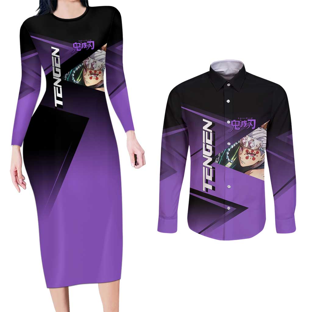 Tengen Uzui Sound Hashira Couples Matching Long Sleeve Bodycon Dress and Long Sleeve Button Shirt Sporty Anime Mashup Style