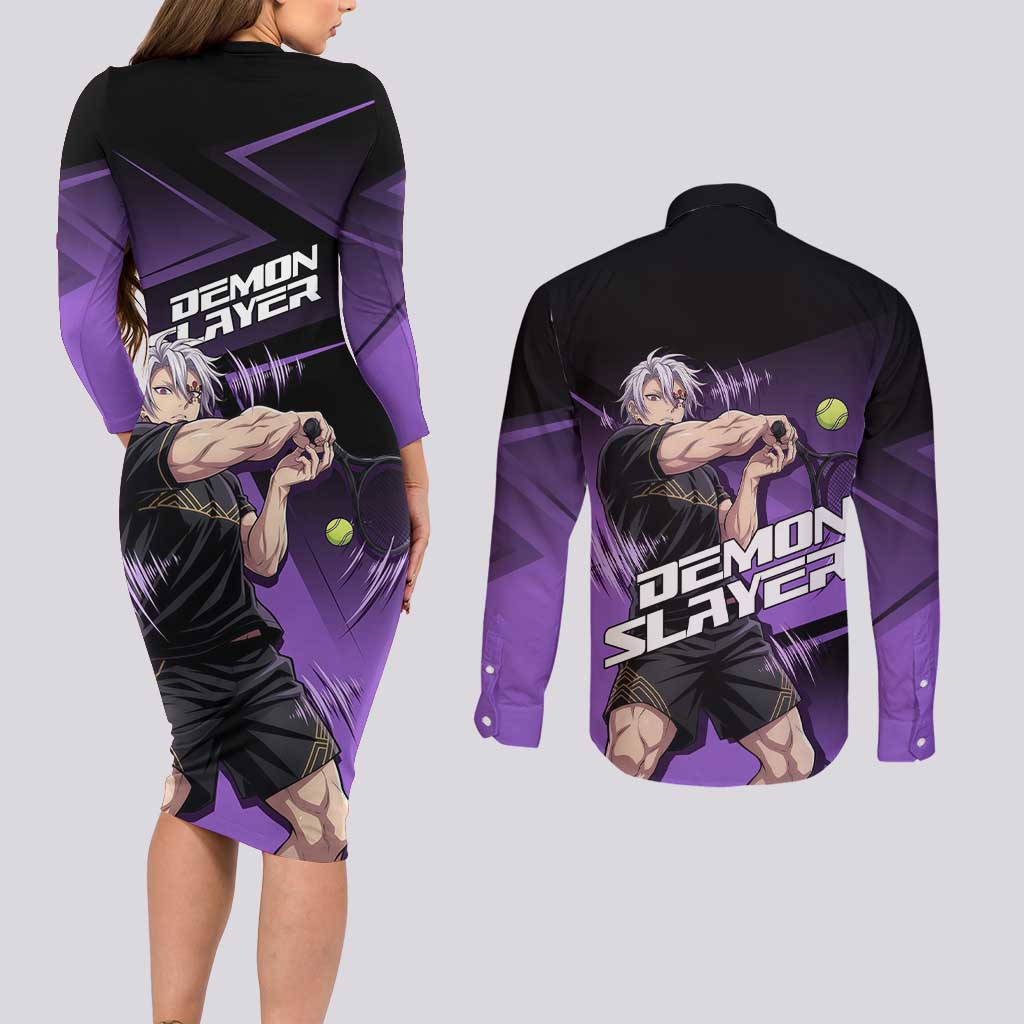 Tengen Uzui Sound Hashira Couples Matching Long Sleeve Bodycon Dress and Long Sleeve Button Shirt Sporty Anime Mashup Style