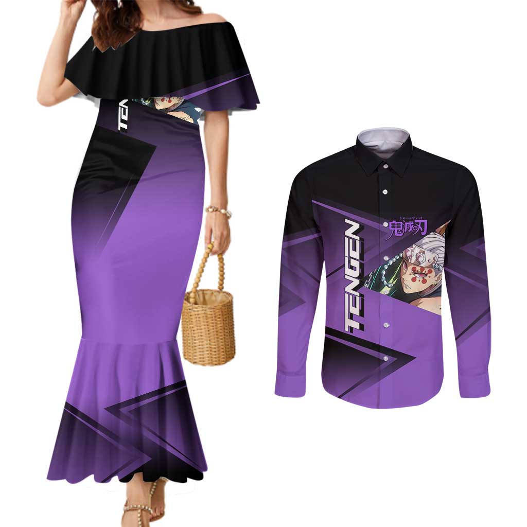 Tengen Uzui Sound Hashira Couples Matching Mermaid Dress and Long Sleeve Button Shirt Sporty Anime Mashup Style