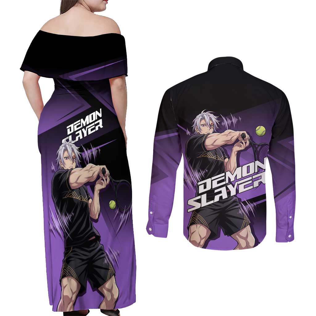 Tengen Uzui Sound Hashira Couples Matching Off Shoulder Maxi Dress and Long Sleeve Button Shirt Sporty Anime Mashup Style