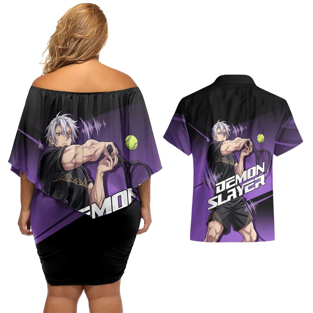 Tengen Uzui Sound Hashira Couples Matching Off Shoulder Short Dress and Hawaiian Shirt Sporty Anime Mashup Style