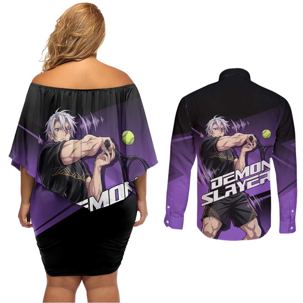 Tengen Uzui Sound Hashira Couples Matching Off Shoulder Short Dress and Long Sleeve Button Shirt Sporty Anime Mashup Style