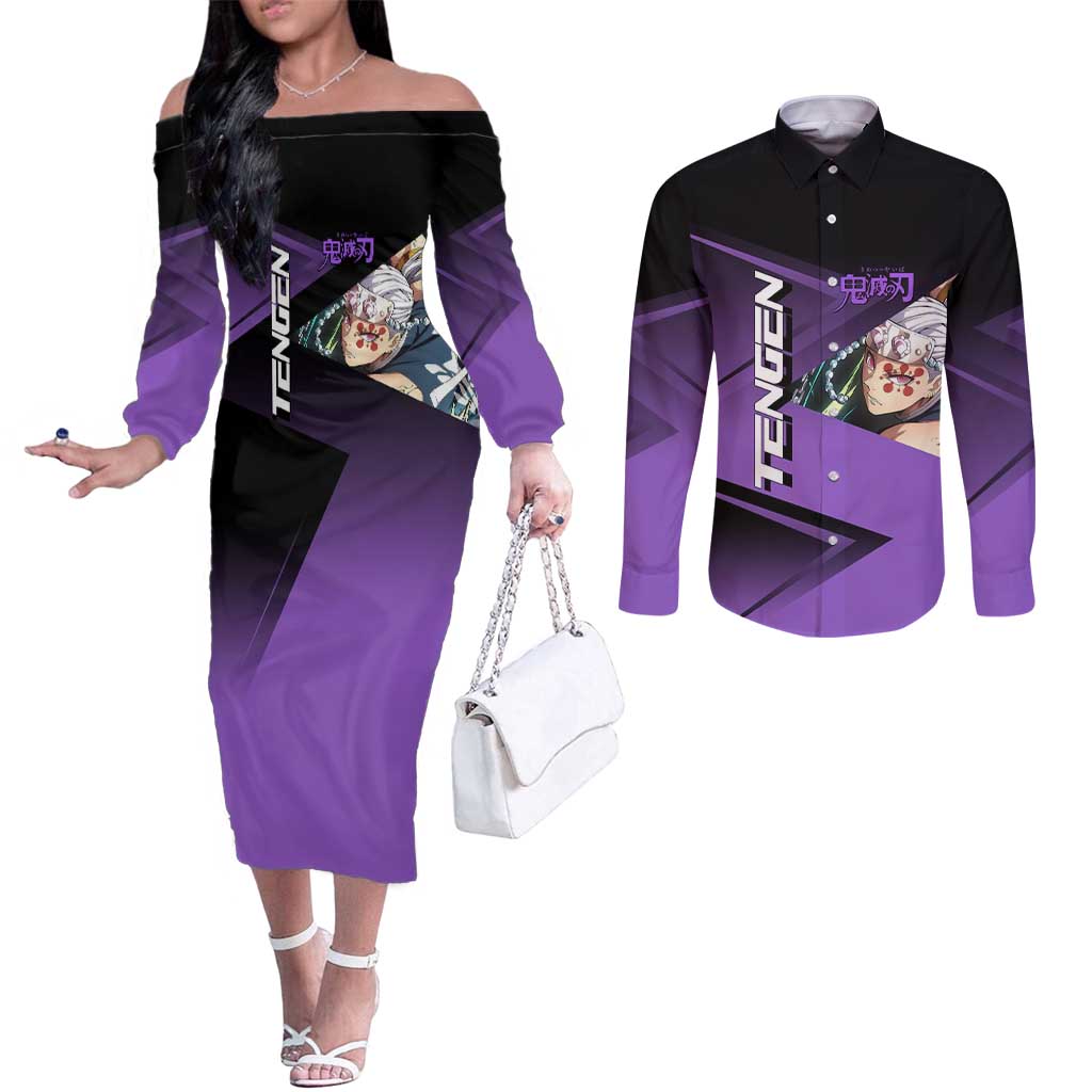 Tengen Uzui Sound Hashira Couples Matching Off The Shoulder Long Sleeve Dress and Long Sleeve Button Shirt Sporty Anime Mashup Style