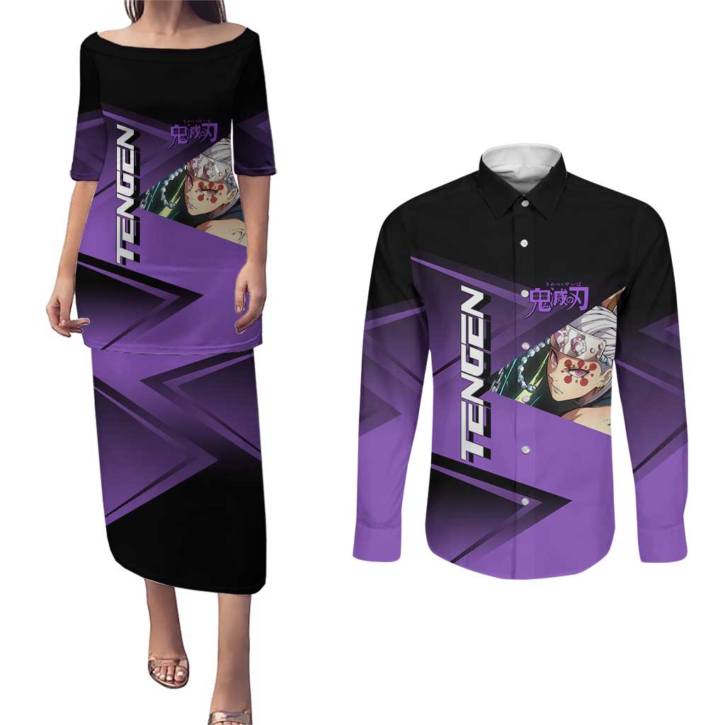 Tengen Uzui Sound Hashira Couples Matching Puletasi and Long Sleeve Button Shirt Sporty Anime Mashup Style