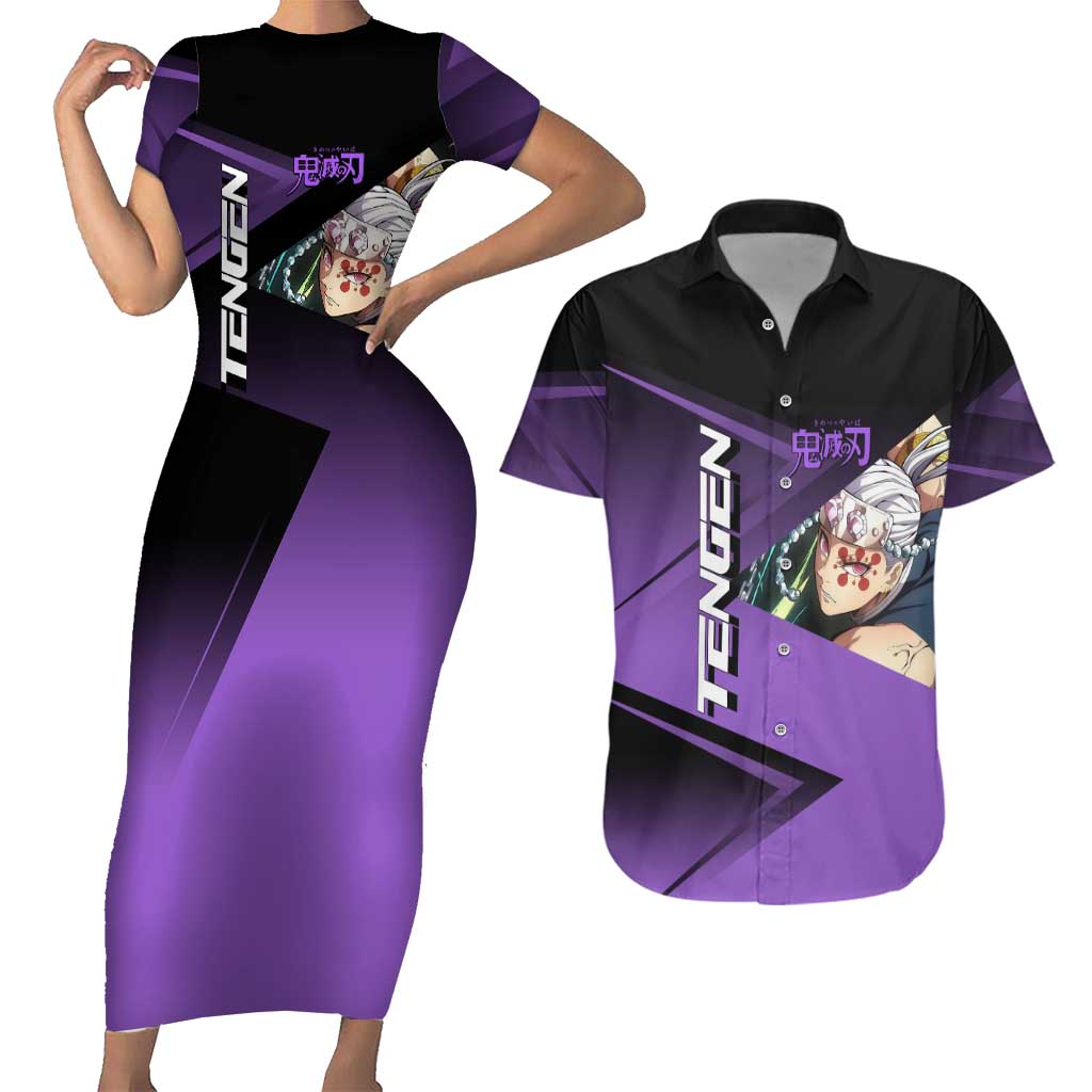 Tengen Uzui Sound Hashira Couples Matching Short Sleeve Bodycon Dress and Hawaiian Shirt Sporty Anime Mashup Style
