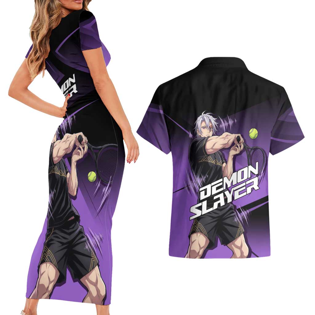 Tengen Uzui Sound Hashira Couples Matching Short Sleeve Bodycon Dress and Hawaiian Shirt Sporty Anime Mashup Style