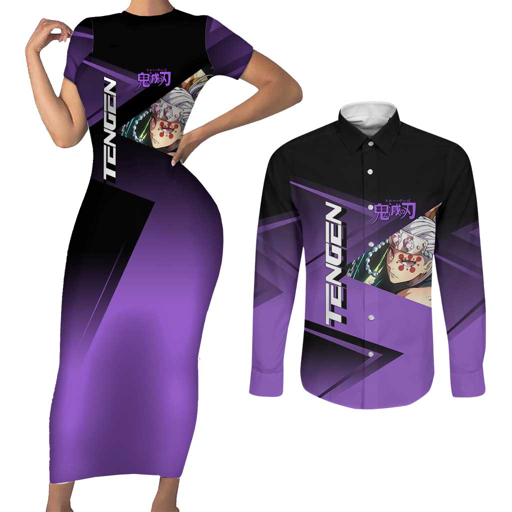 Tengen Uzui Sound Hashira Couples Matching Short Sleeve Bodycon Dress and Long Sleeve Button Shirt Sporty Anime Mashup Style