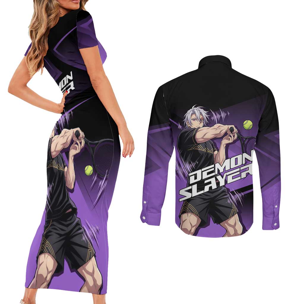 Tengen Uzui Sound Hashira Couples Matching Short Sleeve Bodycon Dress and Long Sleeve Button Shirt Sporty Anime Mashup Style