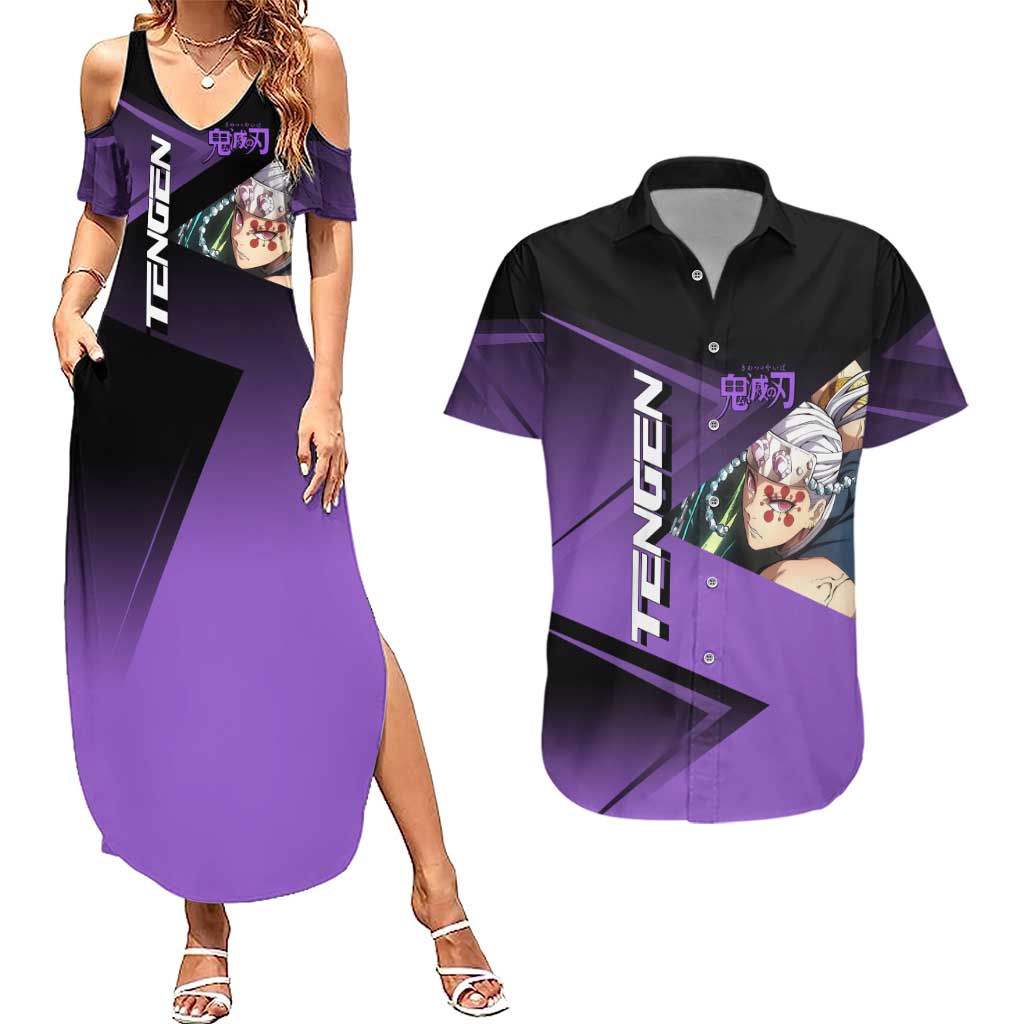Tengen Uzui Sound Hashira Couples Matching Summer Maxi Dress and Hawaiian Shirt Sporty Anime Mashup Style