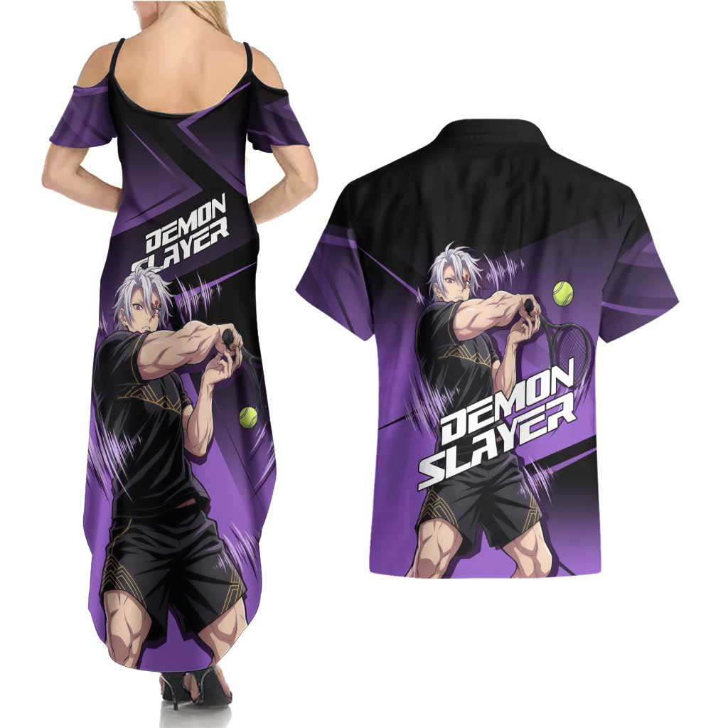 Tengen Uzui Sound Hashira Couples Matching Summer Maxi Dress and Hawaiian Shirt Sporty Anime Mashup Style