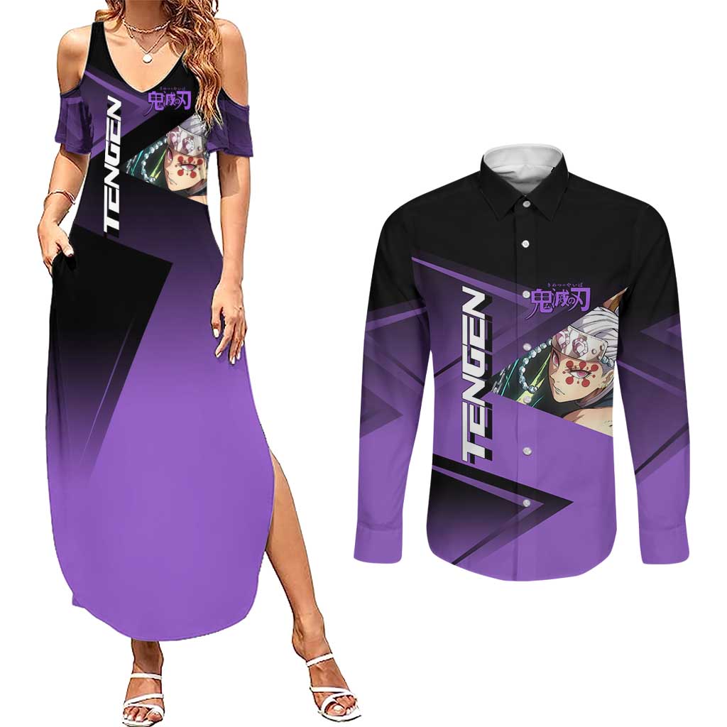 Tengen Uzui Sound Hashira Couples Matching Summer Maxi Dress and Long Sleeve Button Shirt Sporty Anime Mashup Style