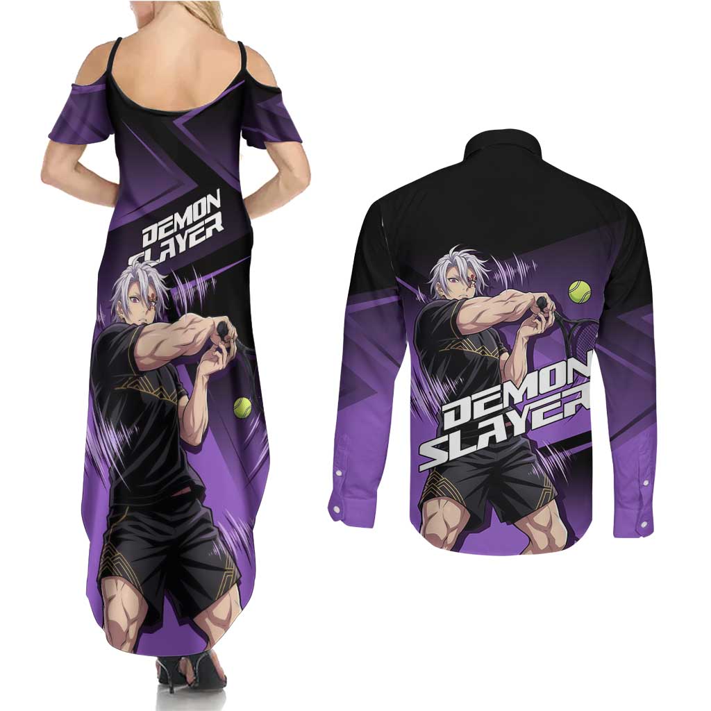 Tengen Uzui Sound Hashira Couples Matching Summer Maxi Dress and Long Sleeve Button Shirt Sporty Anime Mashup Style
