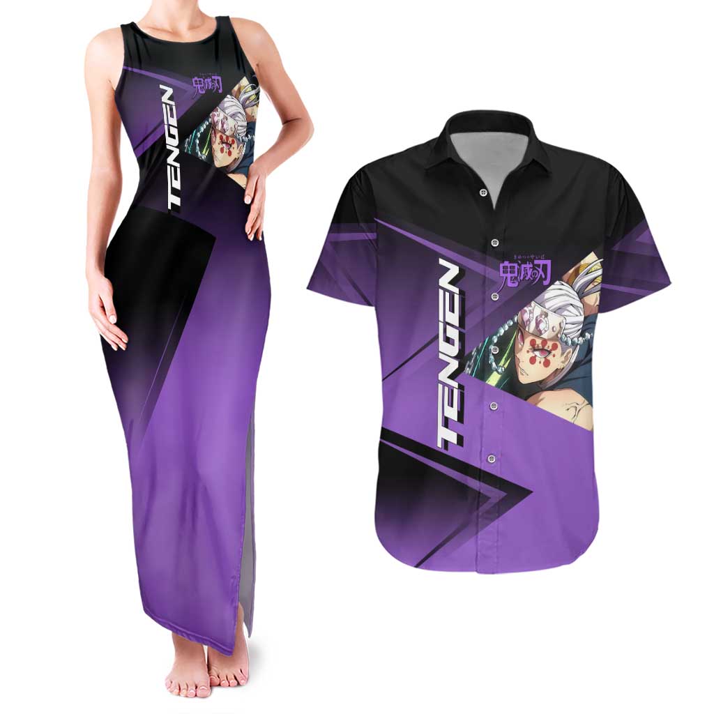 Tengen Uzui Sound Hashira Couples Matching Tank Maxi Dress and Hawaiian Shirt Sporty Anime Mashup Style
