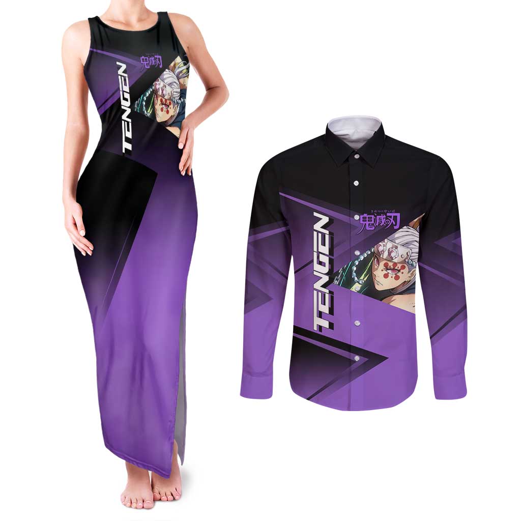 Tengen Uzui Sound Hashira Couples Matching Tank Maxi Dress and Long Sleeve Button Shirt Sporty Anime Mashup Style