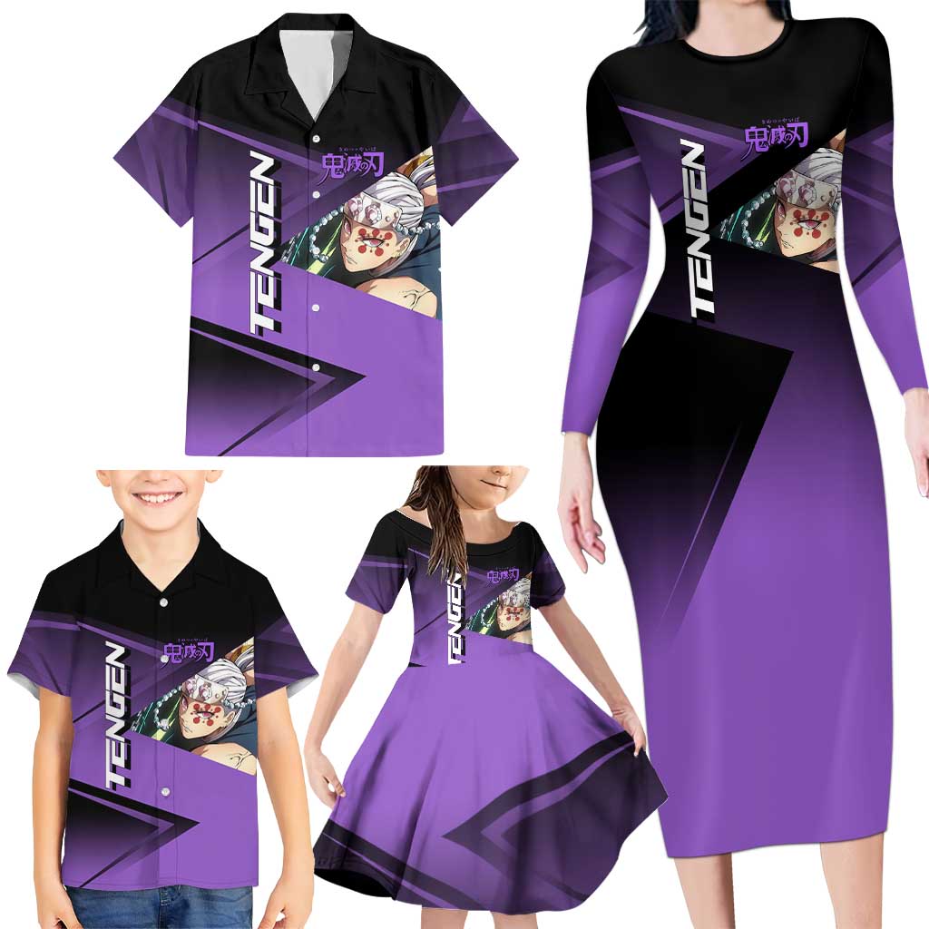 Tengen Uzui Sound Hashira Family Matching Long Sleeve Bodycon Dress and Hawaiian Shirt Sporty Anime Mashup Style