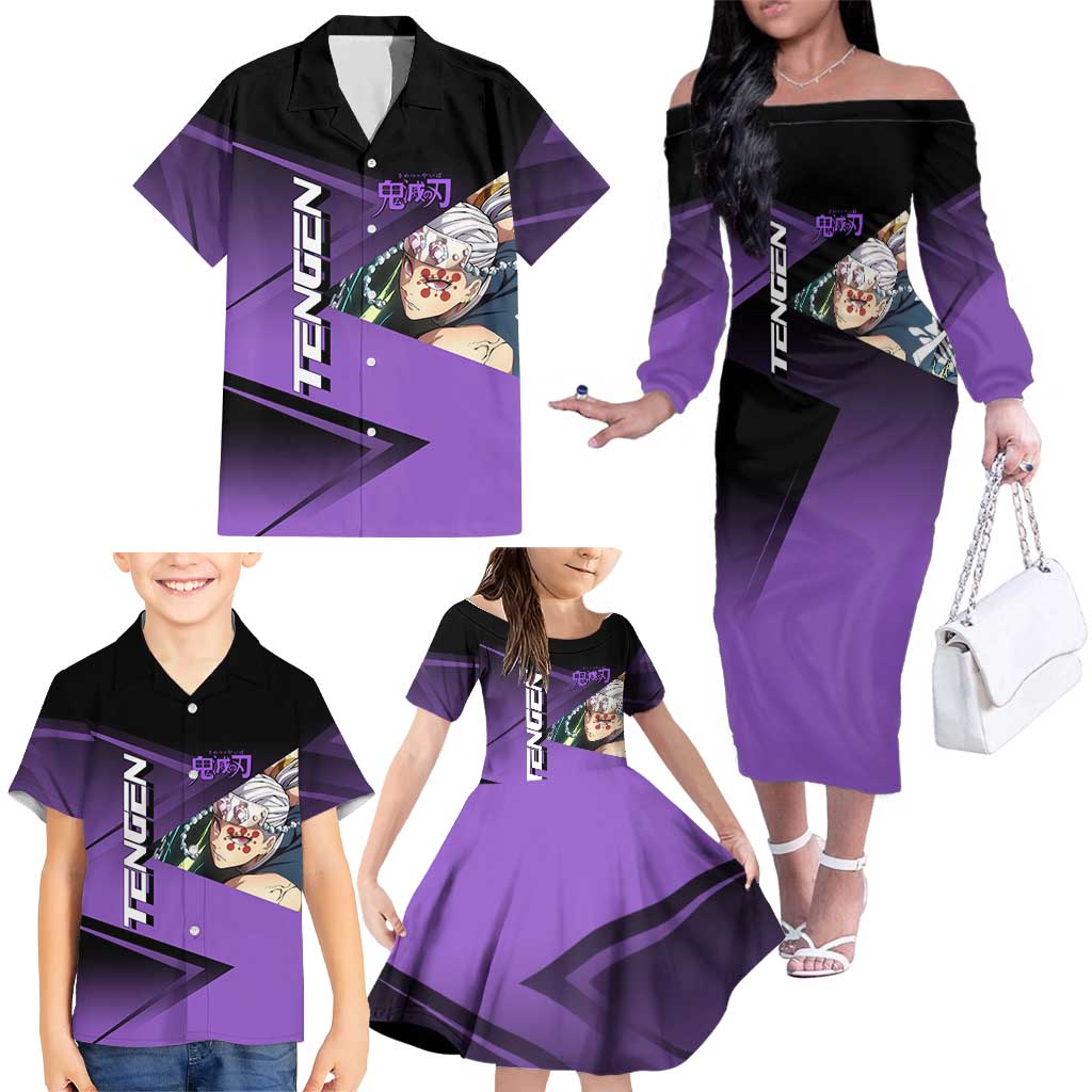 Tengen Uzui Sound Hashira Family Matching Off The Shoulder Long Sleeve Dress and Hawaiian Shirt Sporty Anime Mashup Style