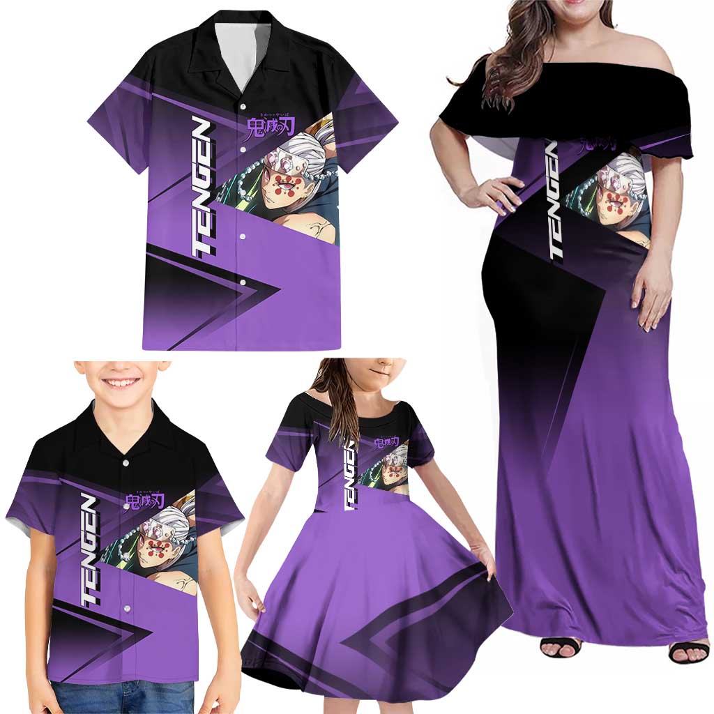 Tengen Uzui Sound Hashira Family Matching Off Shoulder Maxi Dress and Hawaiian Shirt Sporty Anime Mashup Style