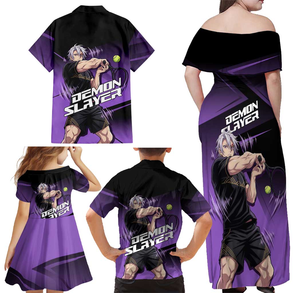 Tengen Uzui Sound Hashira Family Matching Off Shoulder Maxi Dress and Hawaiian Shirt Sporty Anime Mashup Style