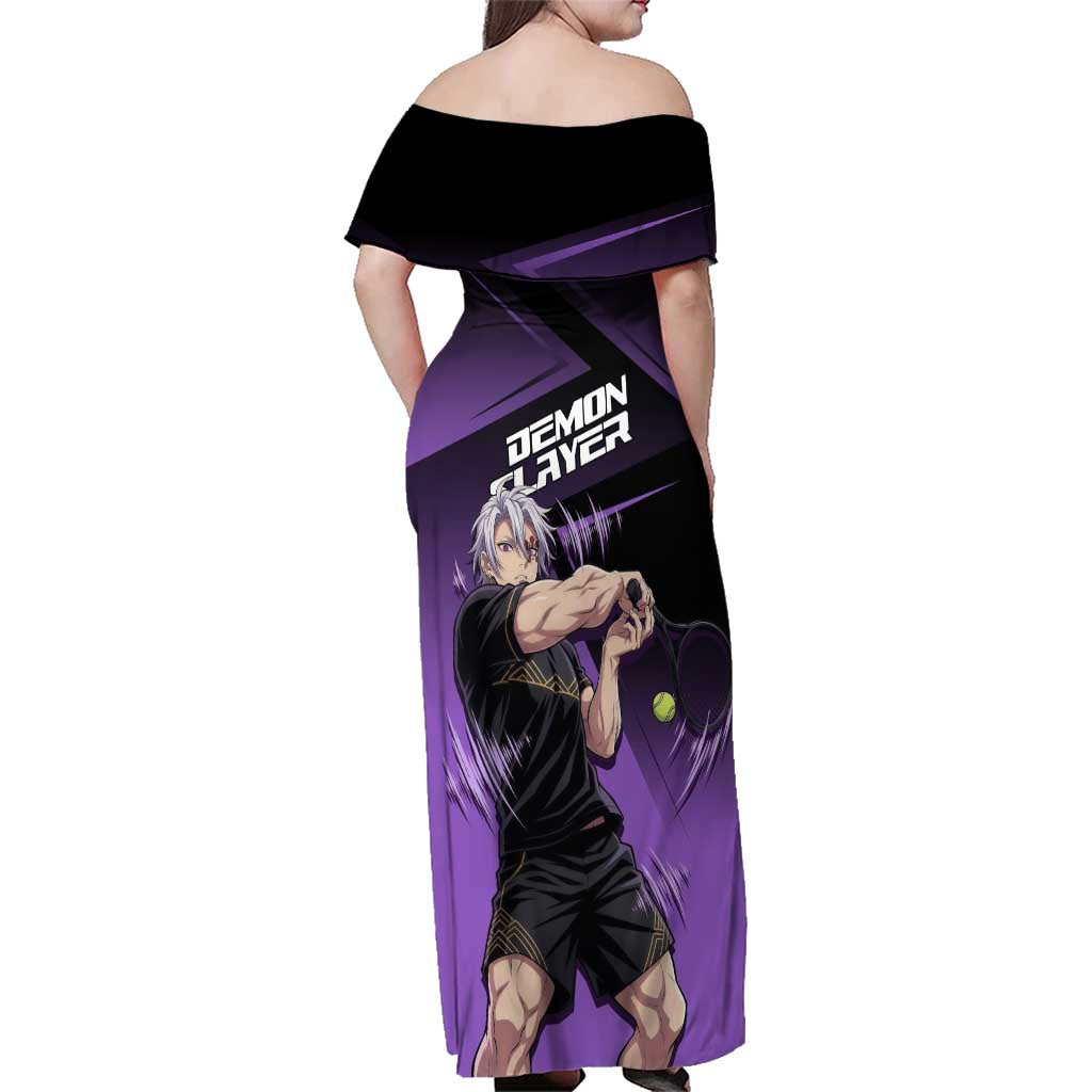 Tengen Uzui Sound Hashira Family Matching Off Shoulder Maxi Dress and Hawaiian Shirt Sporty Anime Mashup Style