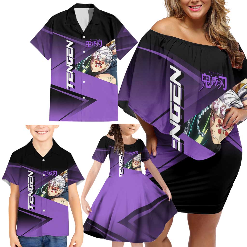 Tengen Uzui Sound Hashira Family Matching Off Shoulder Short Dress and Hawaiian Shirt Sporty Anime Mashup Style