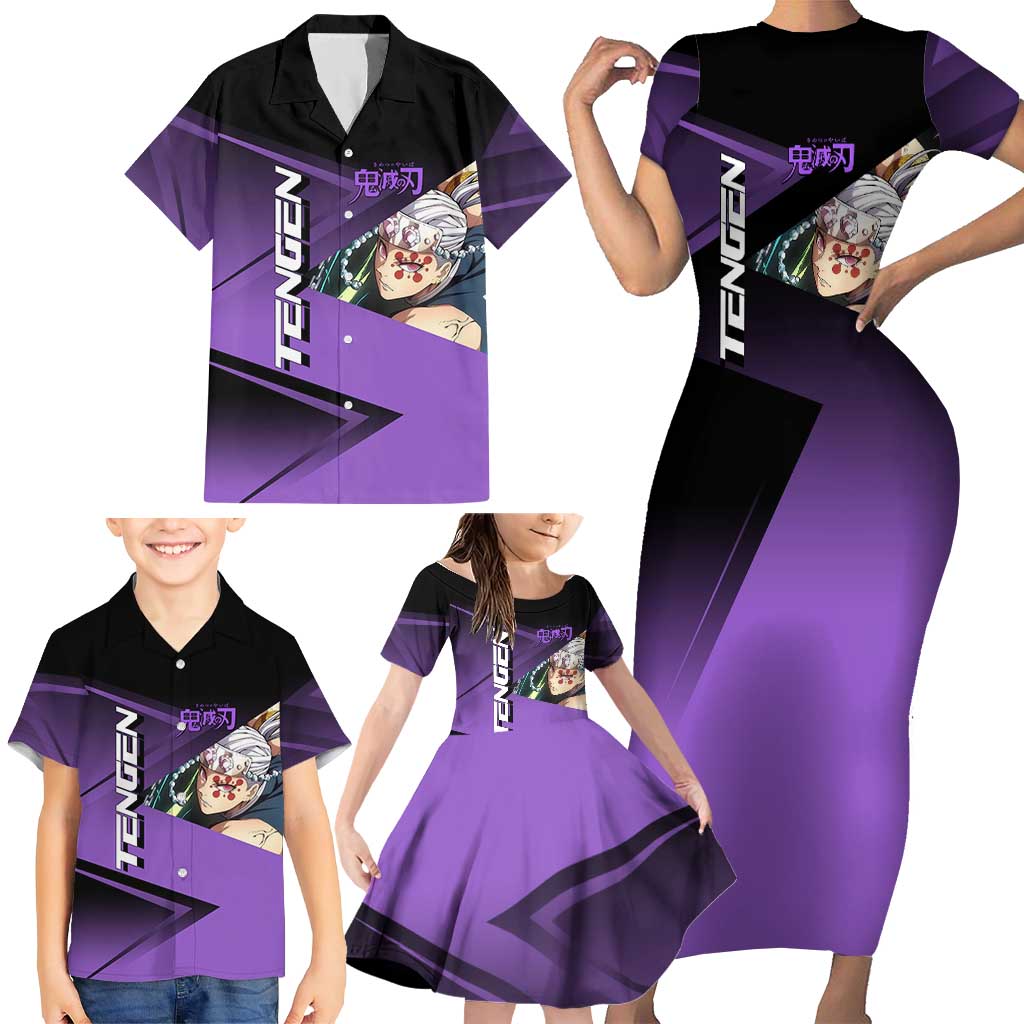 Tengen Uzui Sound Hashira Family Matching Short Sleeve Bodycon Dress and Hawaiian Shirt Sporty Anime Mashup Style