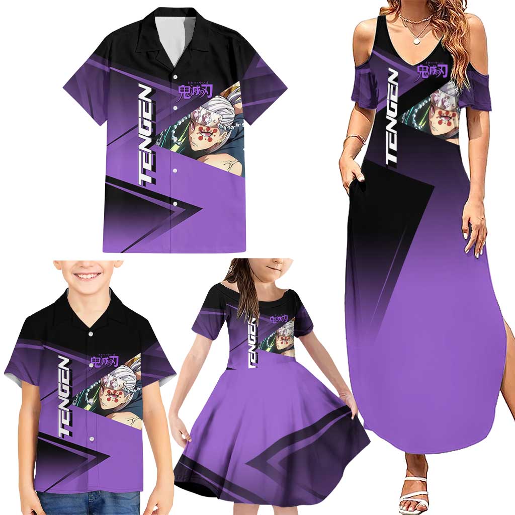 Tengen Uzui Sound Hashira Family Matching Summer Maxi Dress and Hawaiian Shirt Sporty Anime Mashup Style