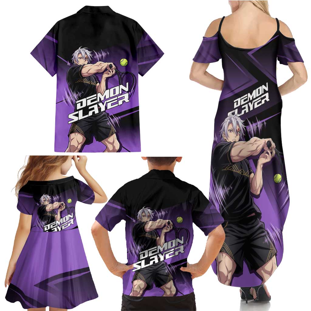 Tengen Uzui Sound Hashira Family Matching Summer Maxi Dress and Hawaiian Shirt Sporty Anime Mashup Style