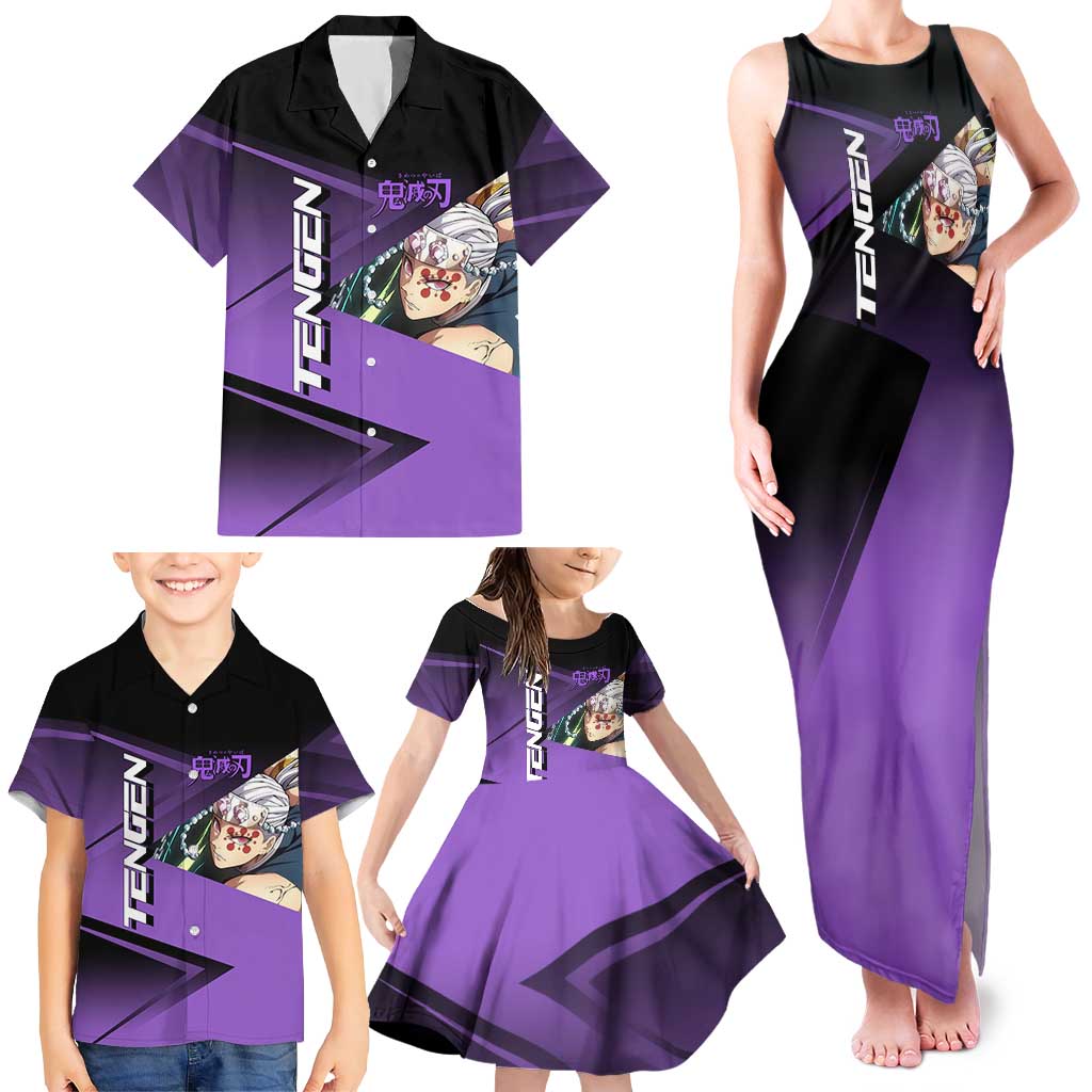Tengen Uzui Sound Hashira Family Matching Tank Maxi Dress and Hawaiian Shirt Sporty Anime Mashup Style