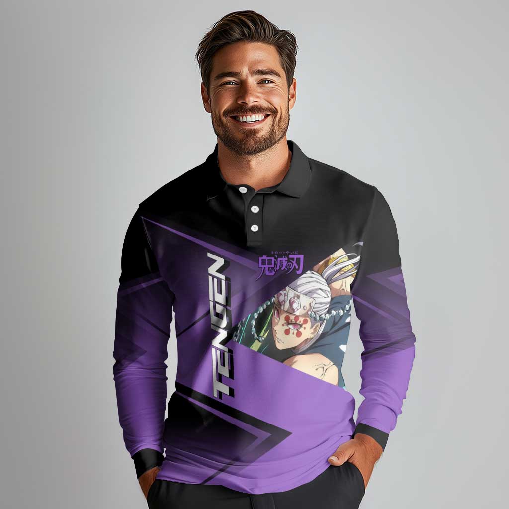 Tengen Uzui Sound Hashira Long Sleeve Polo Shirt Sporty Anime Mashup Style