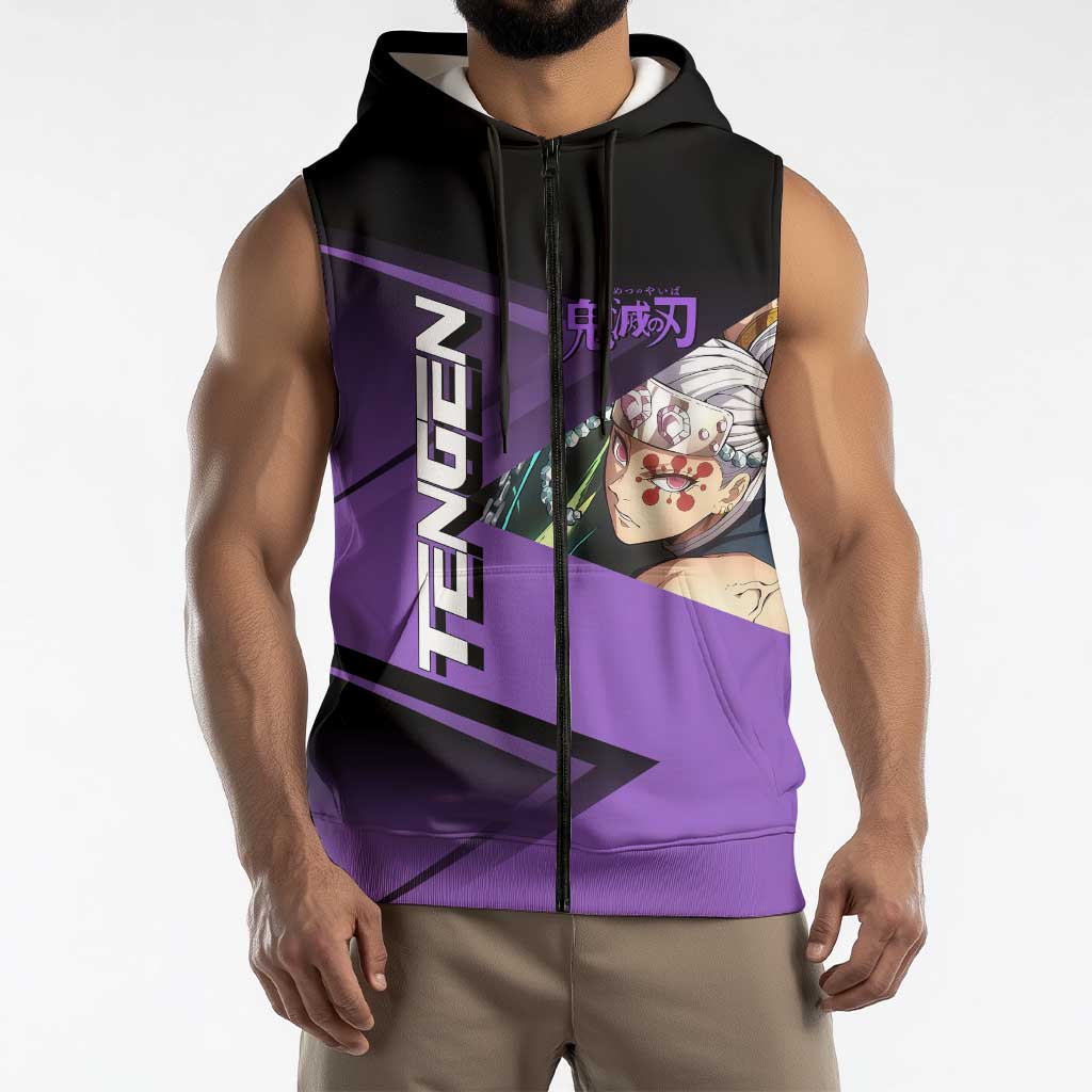 Tengen Uzui Sound Hashira Sleeveless Zip Hoodie Sporty Anime Mashup Style