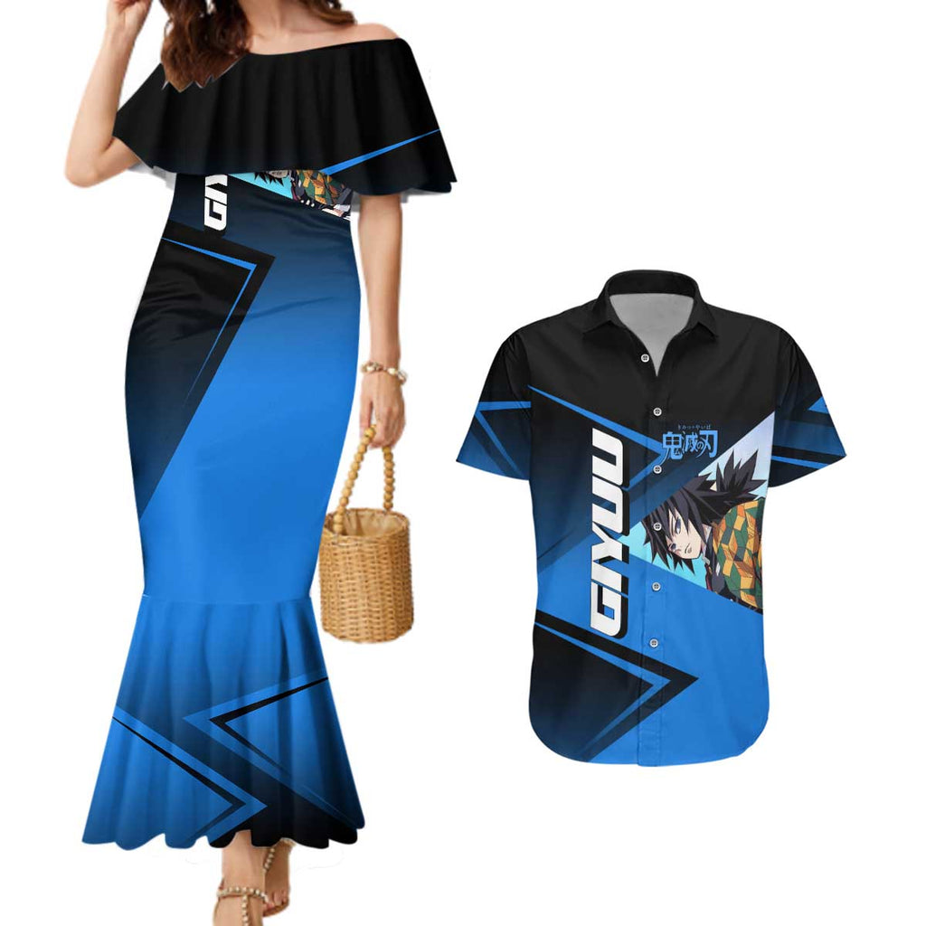 Giyuu Tomioka Water Serve Couples Matching Mermaid Dress and Hawaiian Shirt Sporty Anime Mashup Style
