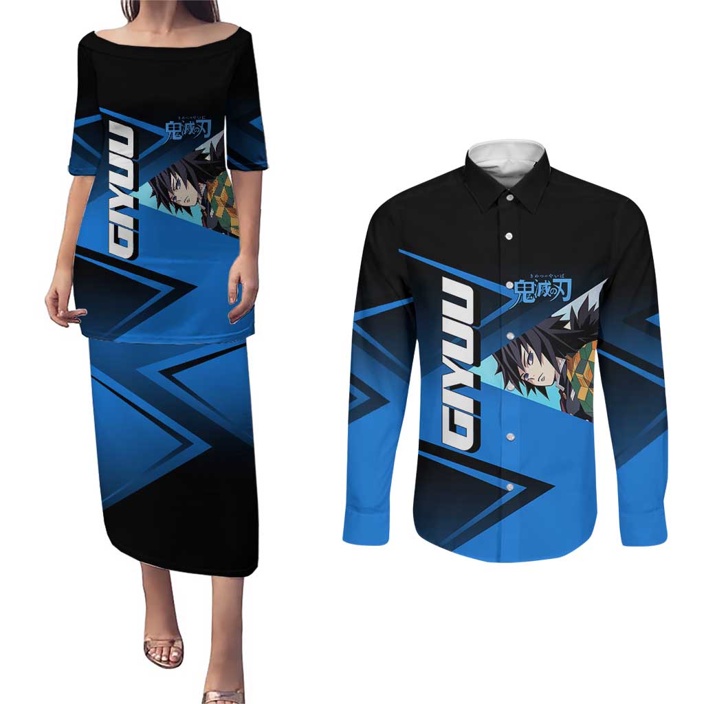 Giyuu Tomioka Water Serve Couples Matching Puletasi and Long Sleeve Button Shirt Sporty Anime Mashup Style