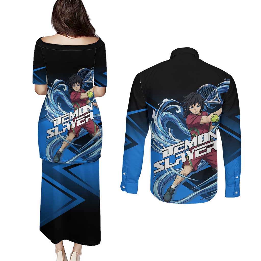 Giyuu Tomioka Water Serve Couples Matching Puletasi and Long Sleeve Button Shirt Sporty Anime Mashup Style