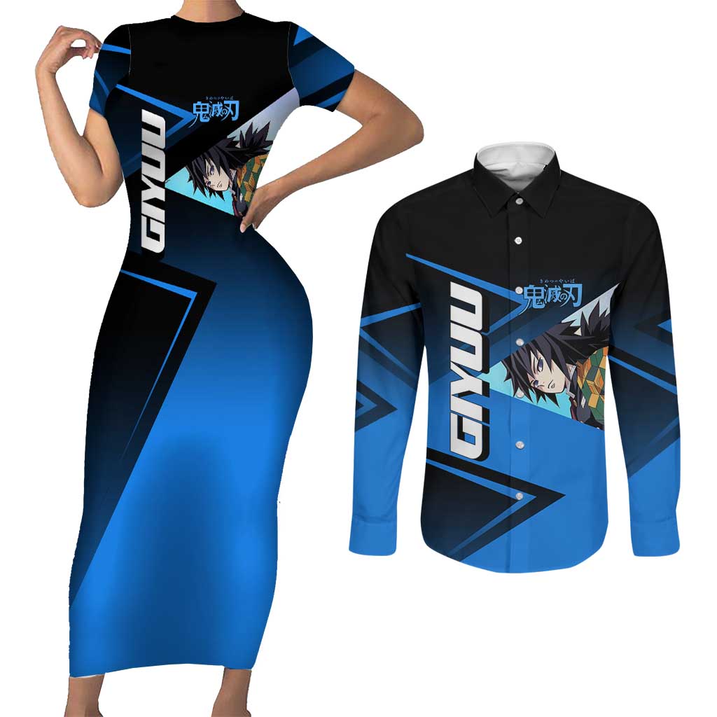 Giyuu Tomioka Water Serve Couples Matching Short Sleeve Bodycon Dress and Long Sleeve Button Shirt Sporty Anime Mashup Style