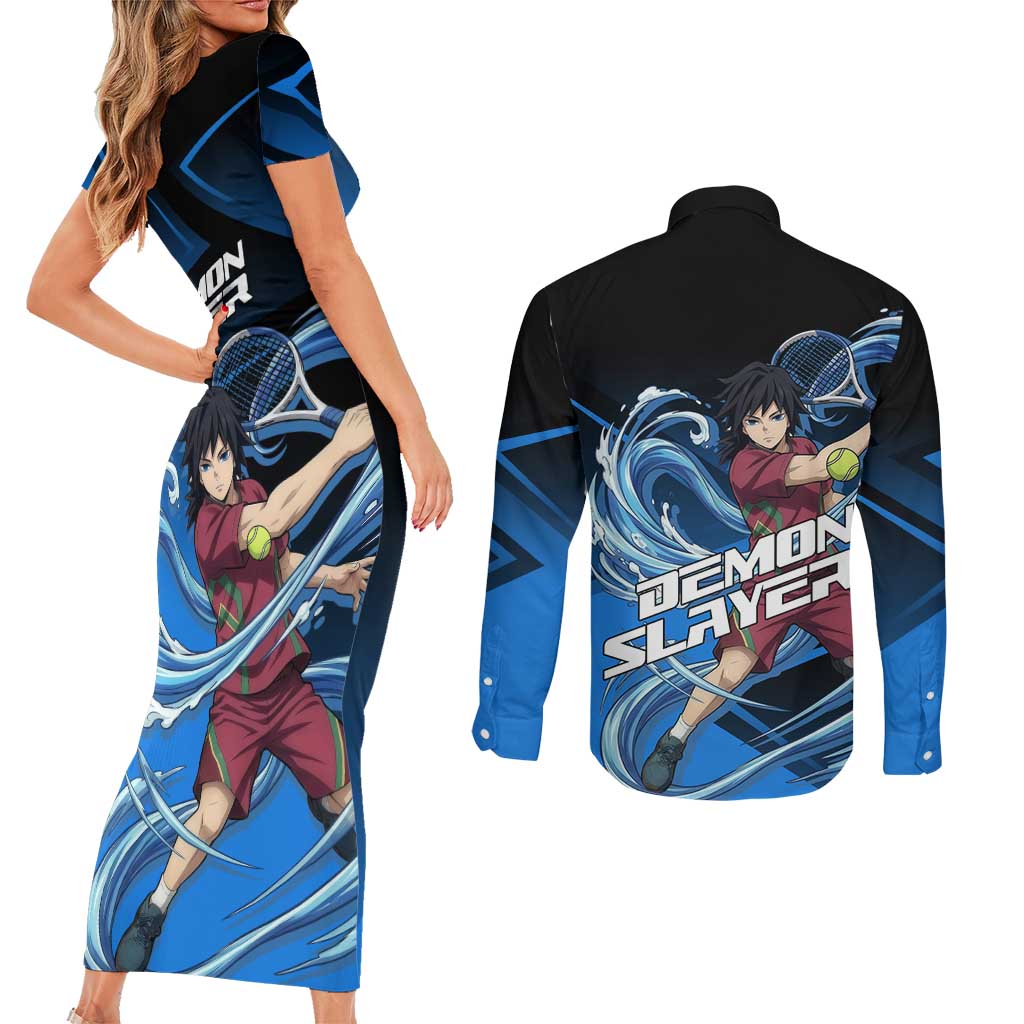 Giyuu Tomioka Water Serve Couples Matching Short Sleeve Bodycon Dress and Long Sleeve Button Shirt Sporty Anime Mashup Style
